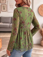 Vintage Elegant Flowers Leopard Print Sheer Mesh Shirt