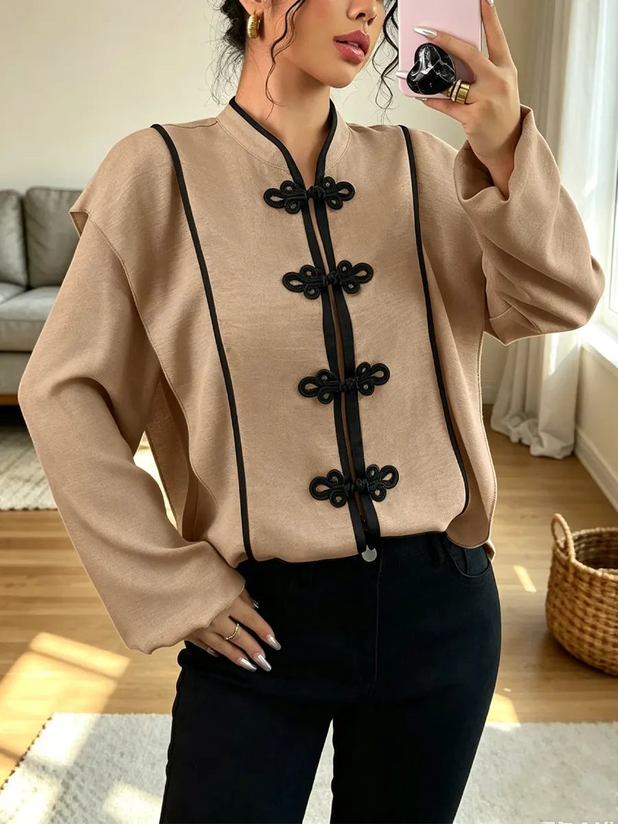 Retro Ethnic Elegant Knot Art Casual Stylish Long Sleeve Shirt