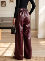 Vintage Elegant Pu Leather Zipper Pants