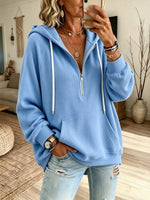 Women's Solid Ribbed Half-Zip Hoodie