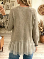 Women's Tulle Ruffle Hem Button-Down Cardigan