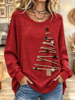 Women's Vintage Christmas Tree Print Crewneck Sweatshirt