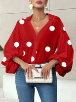 Retro Polka Dot Elegant Balloon Sleeves Art Casual Stylish Lapel Cotton Shirt