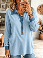 Women's Denim Trim Waffle Knit Henley Top