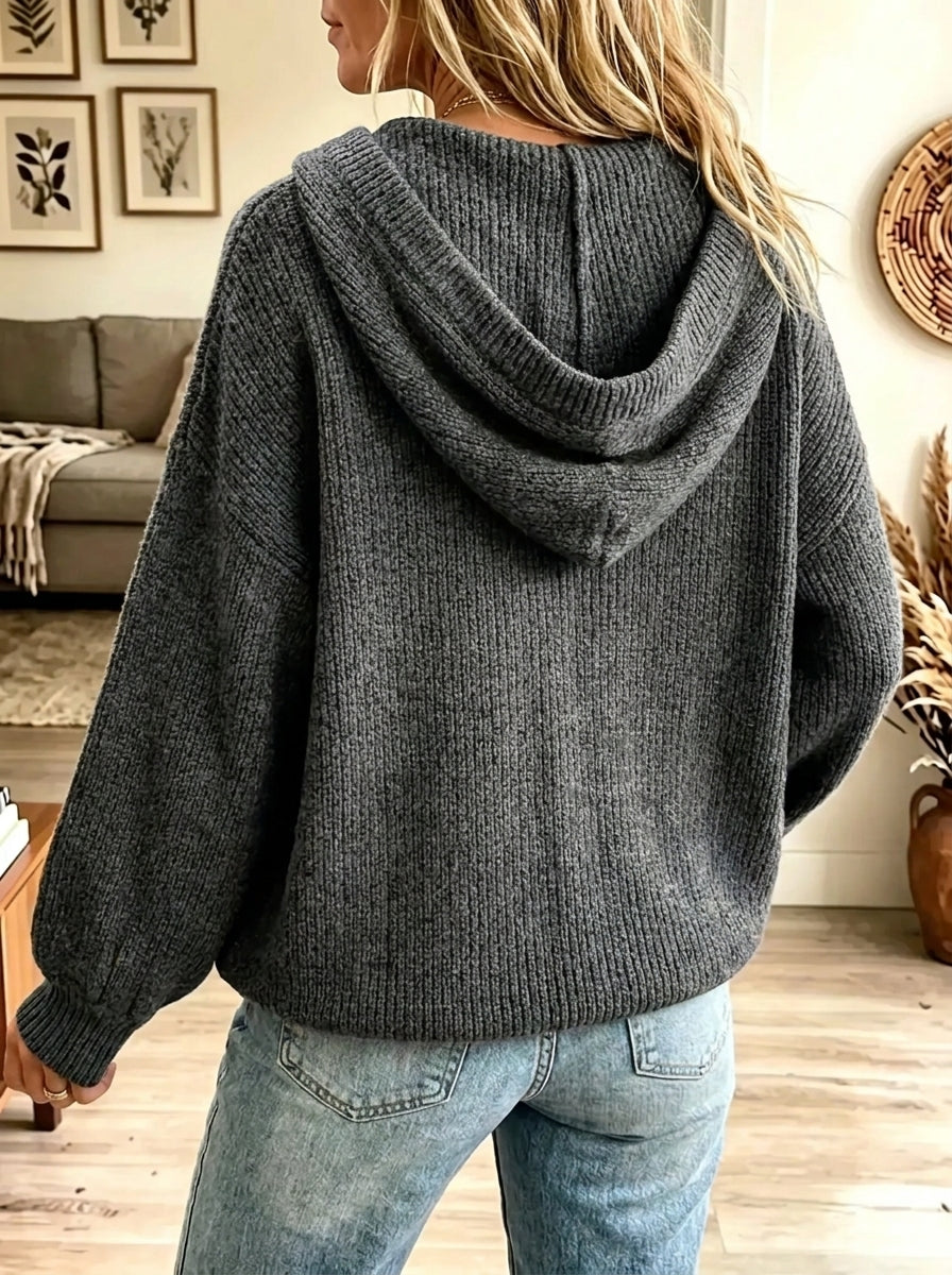 Women's Button Henley Hooded Knit Sweater