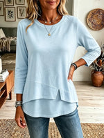 Solid Color Asymmetrical Hem Art Casual Stylish 3/4 Sleeve Cotton Shirt