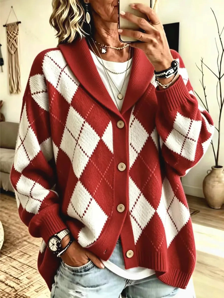 Retro Plaid Pattern Art Casual Stylish Long Sleeve Cardigan Sweater