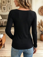 Women's Scalloped Floral Lace Neckline Ribbed Top