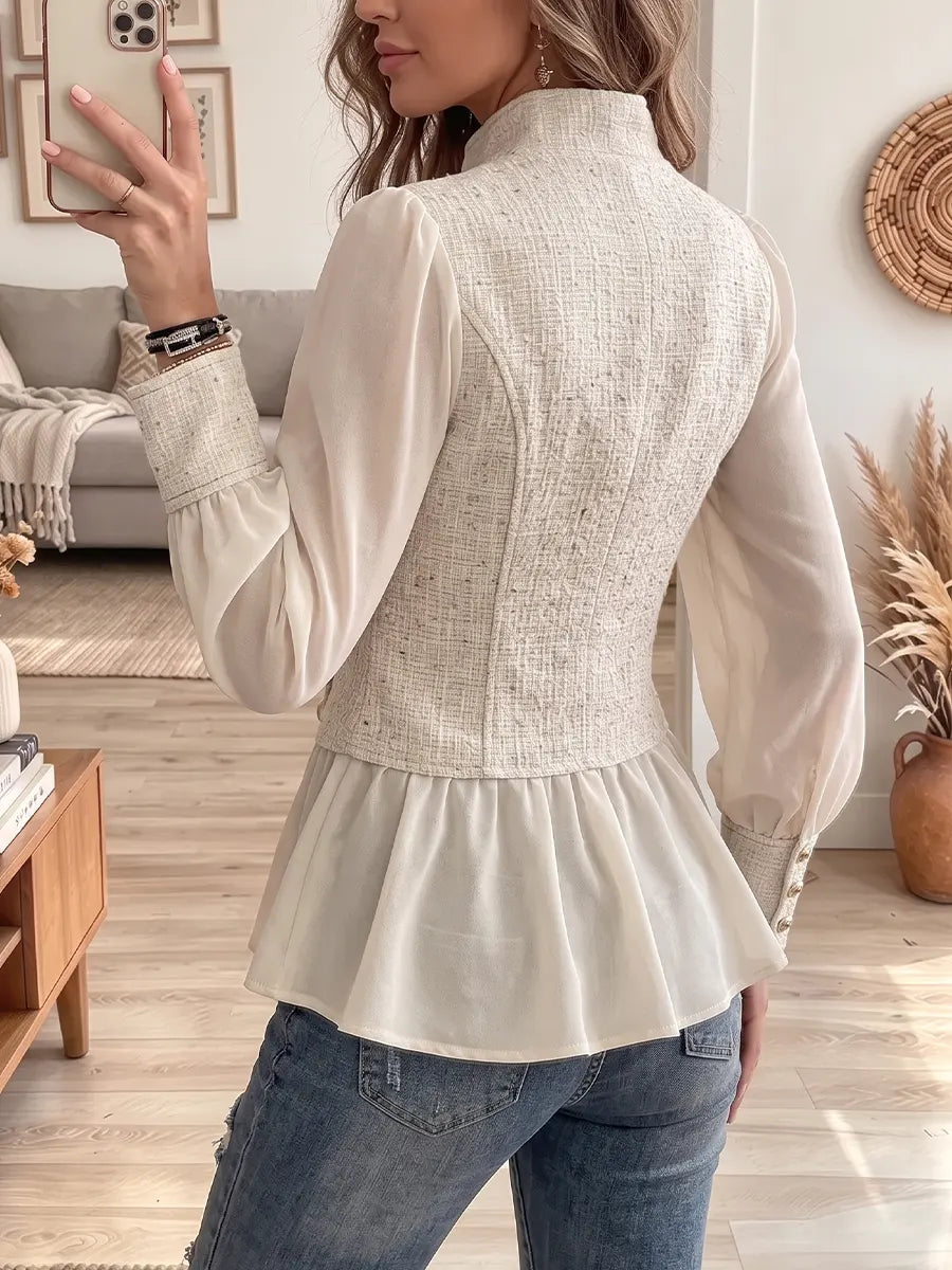 Vintage Elegant Chiffon Ruffled Wool Blend Jacket