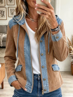 Women's Denim Contrast Hooded Suede Jacket