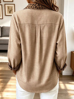 Retro Leopard Pattern Plaid Art Casual Stylish Cotton Linen Shirt