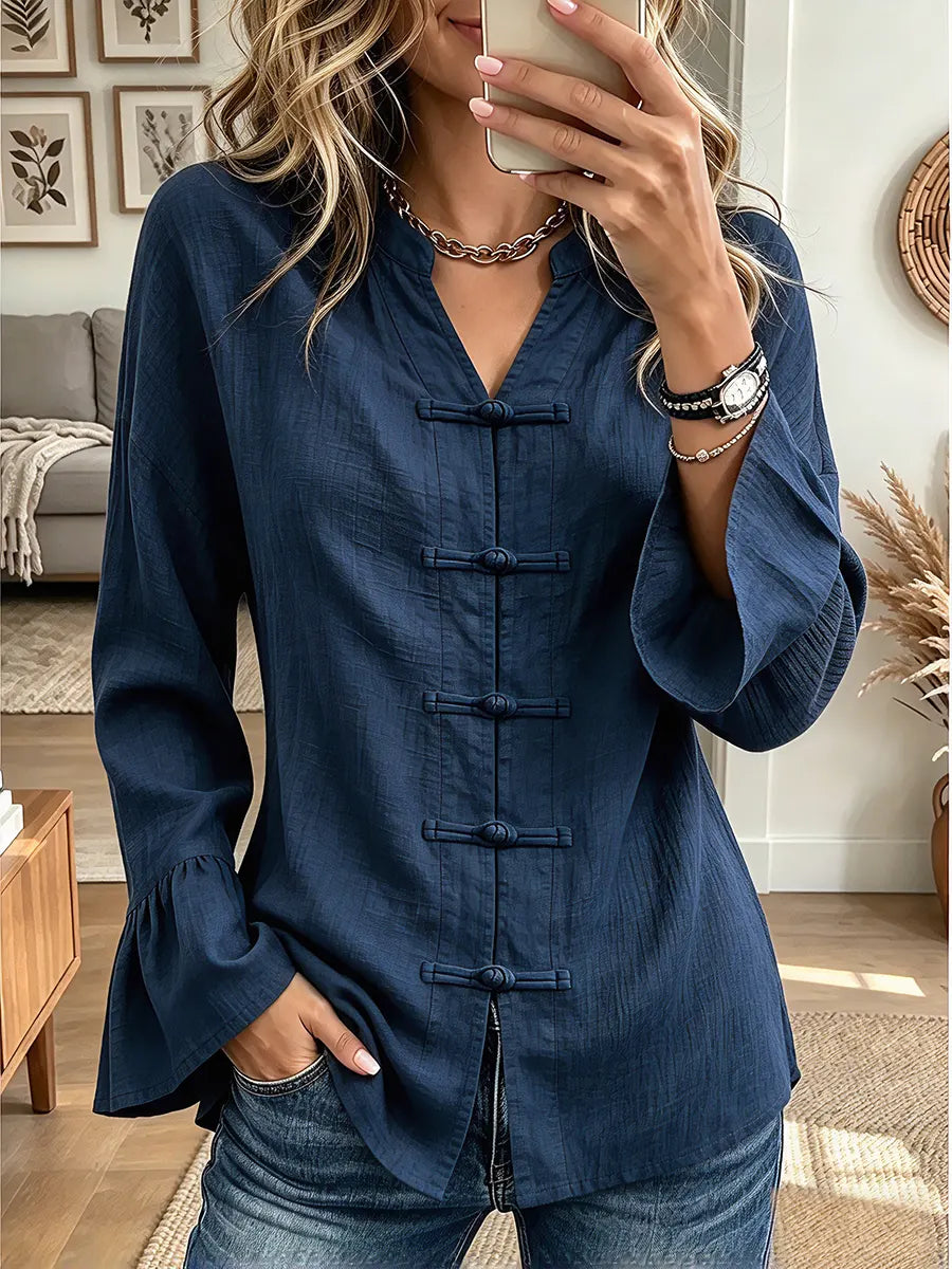 Vintage Elegant Cotton And Linen Patchwork Ruffles Shirt