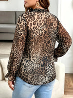 Vintage Elegant Chiffon Leopard Print Lace-up Shirt