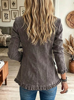 Women's Ruffle Hem Double-Breasted Suede Blazer