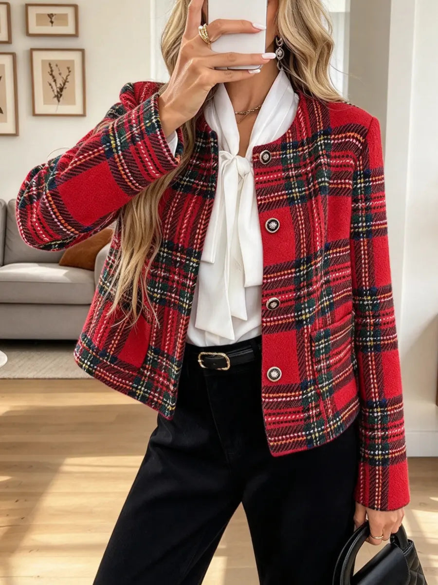 Vintage Chic Plaid Pattern Art Casual Stylish Long Sleeve Coat