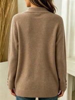 Women Shawl Collar V-Neck Knit Sweater With Button Cuffs