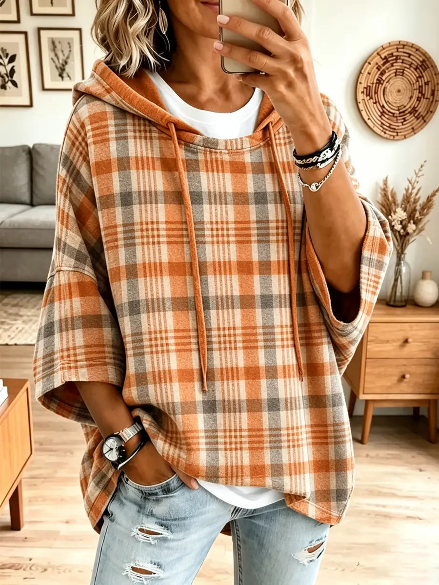Retro Plaid Pattern Art Casual Long Sleeve Hooded Sweatshirt