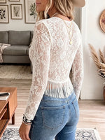 Vintage Elegant Tassel Patchwork Lace Shirt