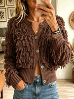 Women's Shaggy Fringe Textured Knit Cardigan