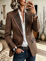 Women's Color-block Suit Collar Jacket