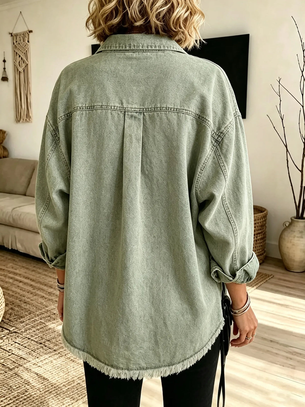 Women's Raw Hem Denim Shirt Jacket