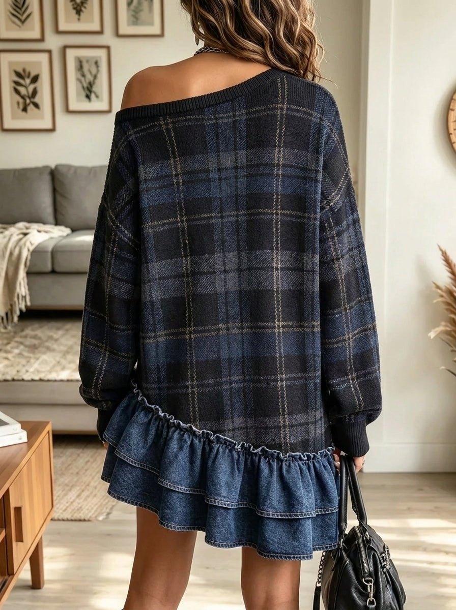 Women's Plaid Off-the-Shoulder Ruffle Dress