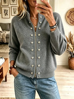 Women's Military Button Zip-Front Ribbed Cardigan