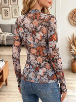 Vintage Elegant Flowers Leopard Print Sheer Mesh Shirt