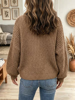 Women's Asymmetric Single Button Chunky Knit Poncho Sweater