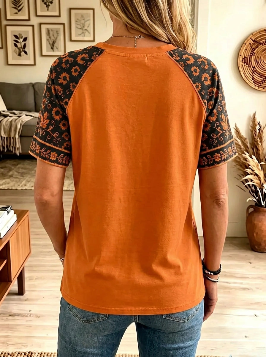 Women's Leopard Bow Pumpkin Floral Raglan T-Shirt