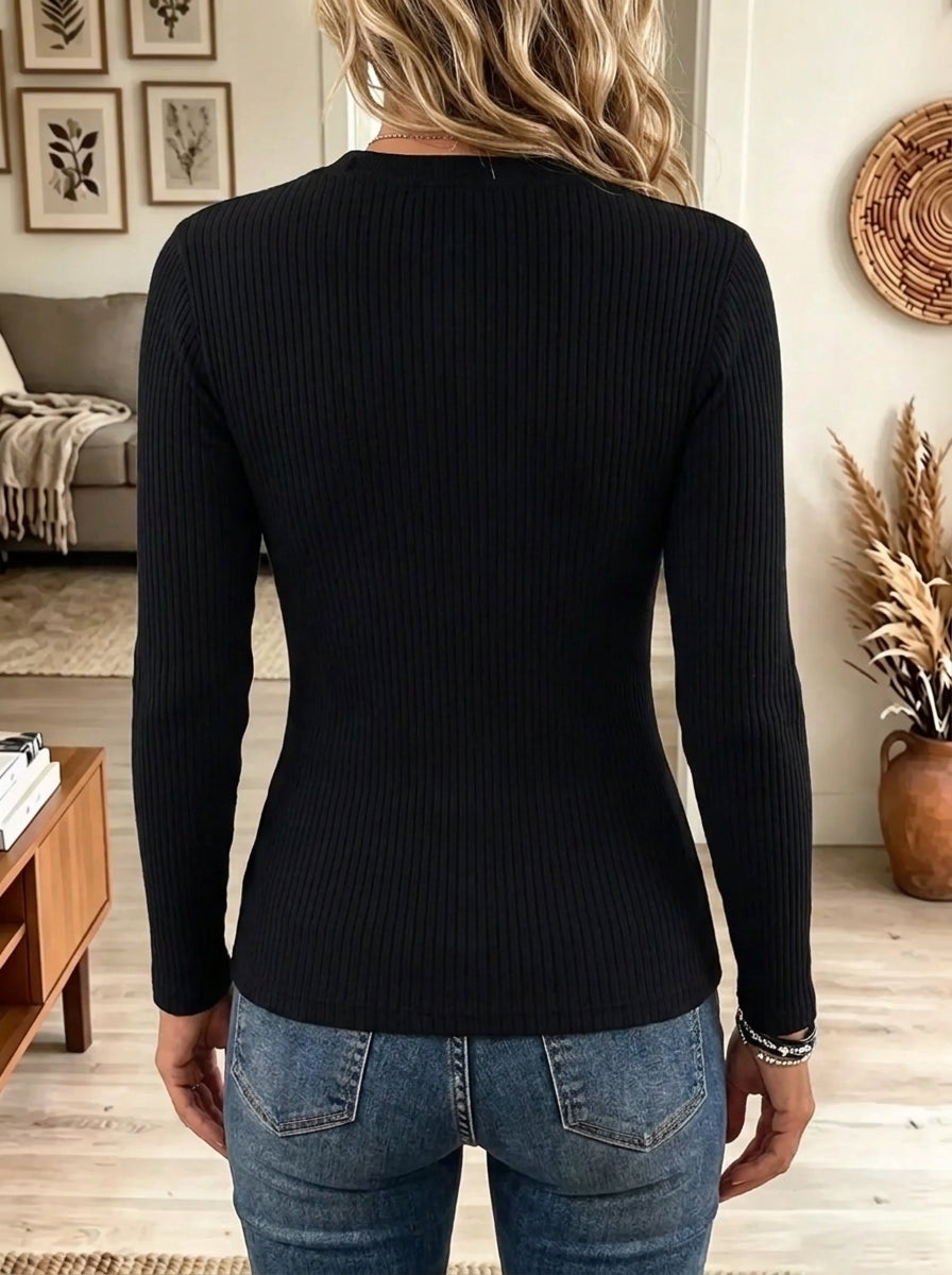 Women's Chest Cutout Lace-Up Ribbed Top