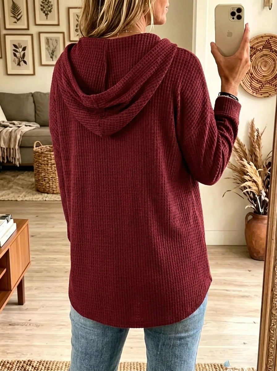 Women's Half-Zip Waffle Knit Hooded Pullover