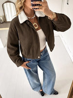 Retro Lapel Zip Corduroy Art Casual Stylish Long Sleeve Coat