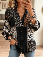 Women Mixed Animal Print Patchwork Button Down Long Sleeve Shirt