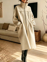 Retro Loose Zip Art Casual Pockets Stylish Stand Collar Long Sleeve Coat