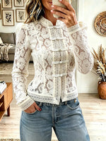 Vintage Elegant Lace Crochet Stand Collar Slim-fit Shirt