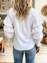 Women's Tiered Ruffle Puff Sleeve Button-Down Blous