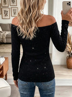 Women's Glitter Off-the-Shoulder Lace Knit Top