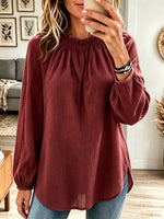 Women's Ruffled High Neck Balloon Sleeve Blouse