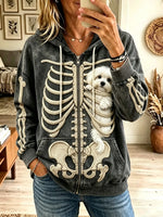 Women's Skeleton Ribcage Puppy Full-Zip Hoodie