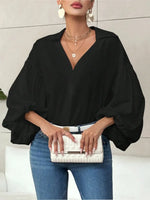Retro Elegant Balloon Sleeves Art Casual Stylish Lapel Cotton Shirt