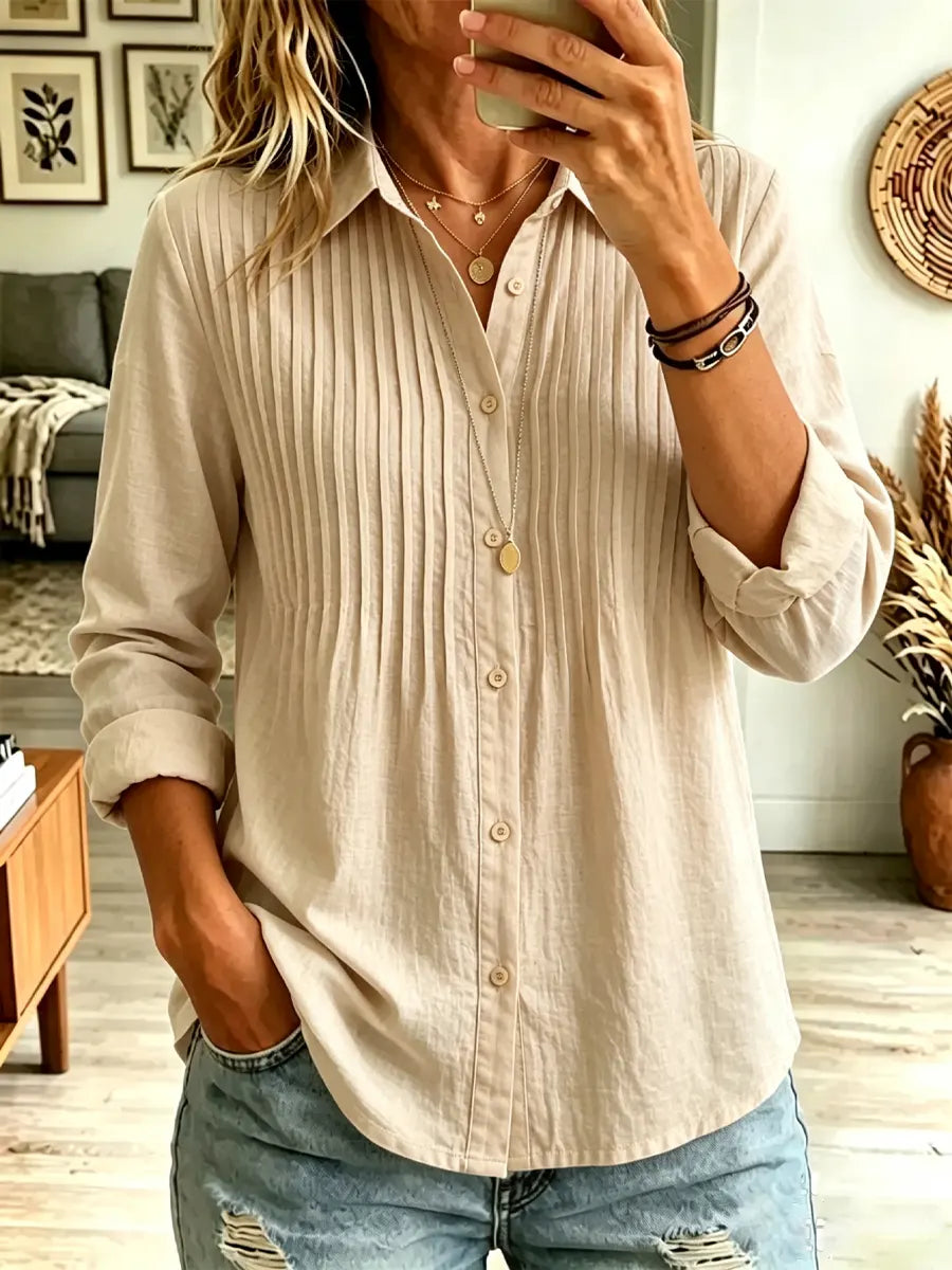 Solid Color Lapel Art Button Casual Long Sleeve Cotton Linen Shirt