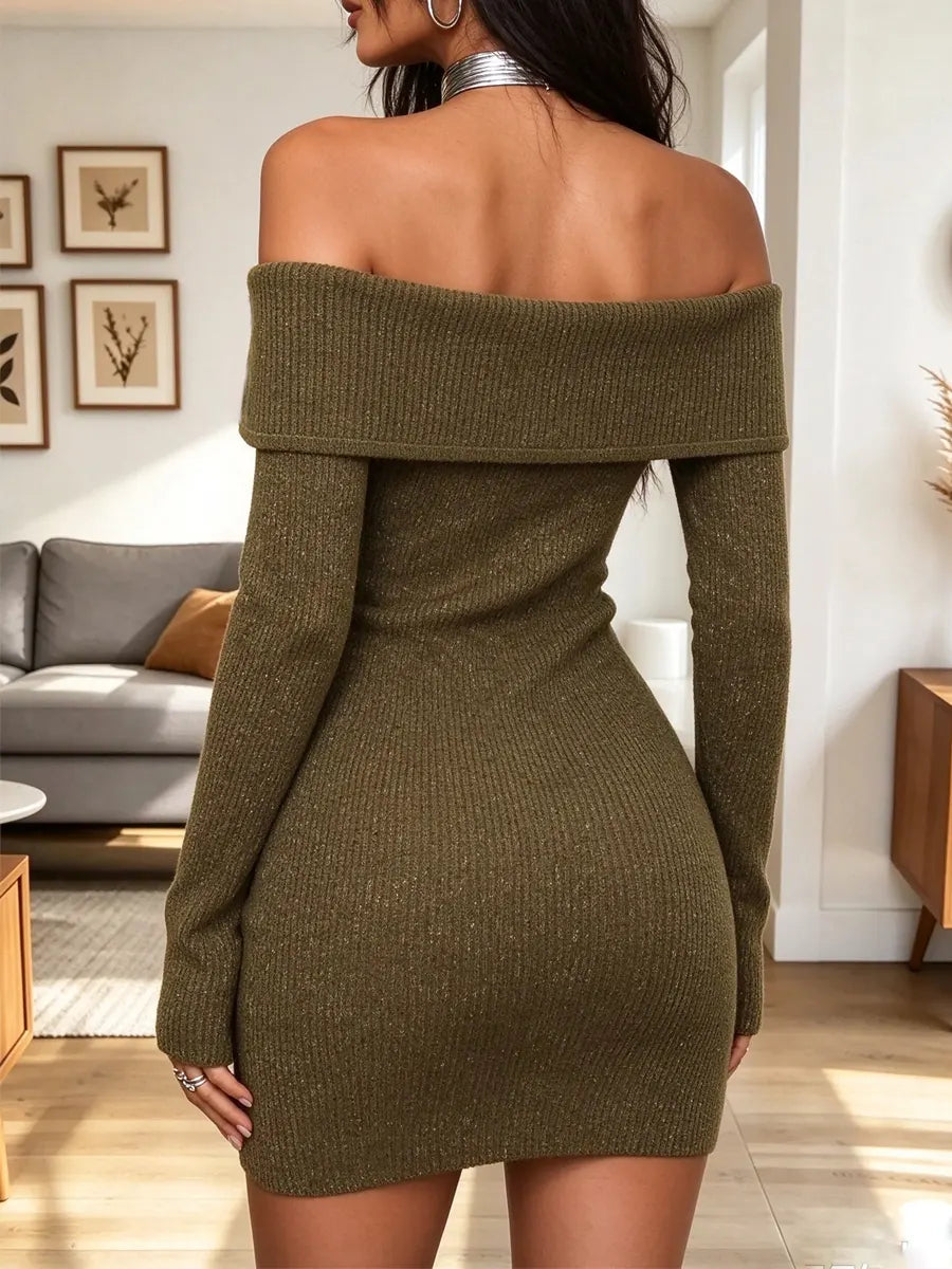 Vintage Chic Off-shoulder Art Casual Stylish Long Sleeve Knitted Short Dress