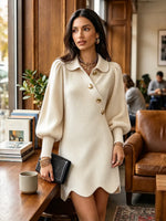 Women's Lantern Long Sleeve Asymmetrical Button Mini Dress
