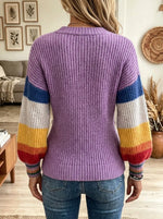 Women's Rainbow Striped Double-Breasted Knit Cardigan