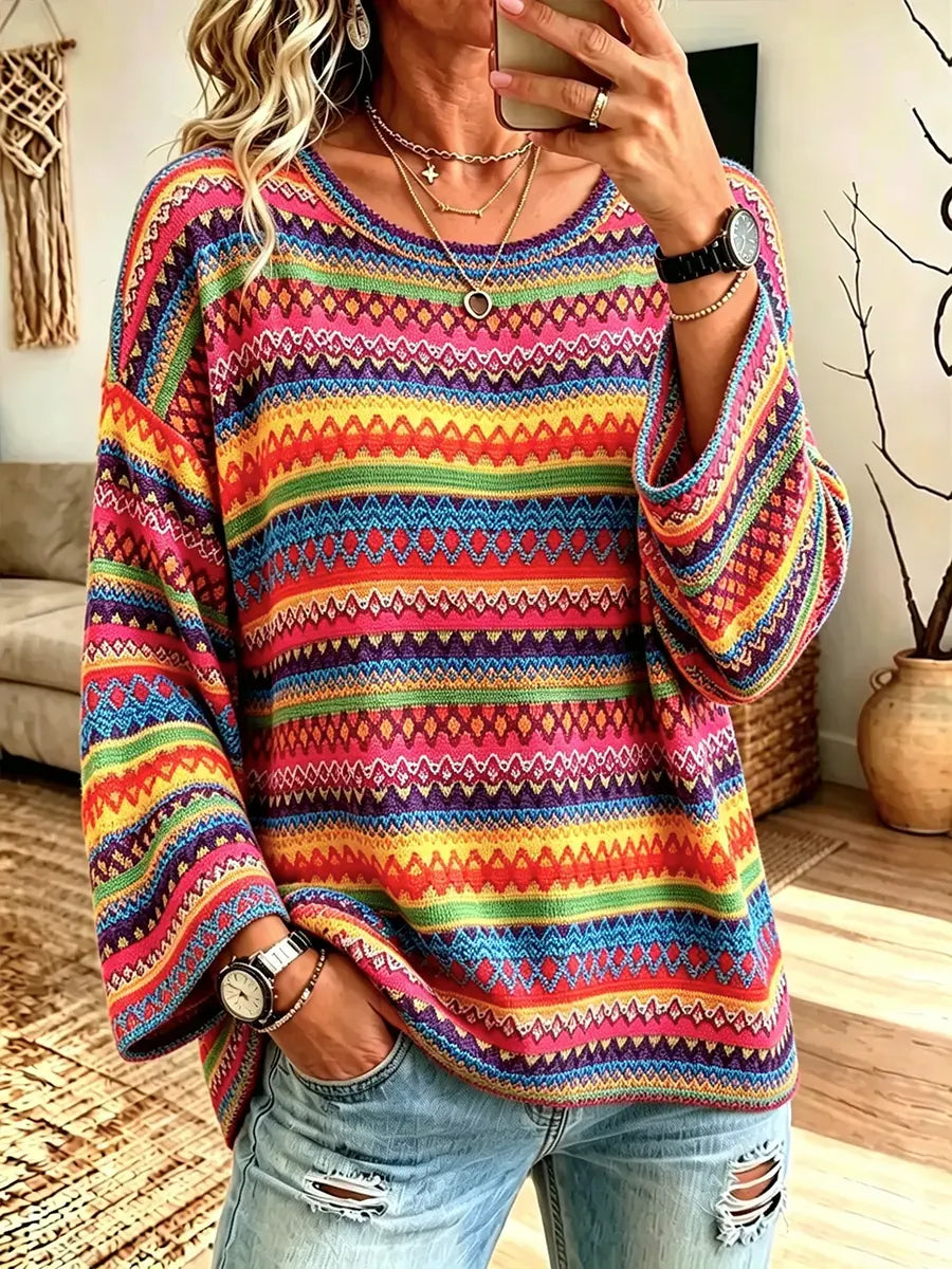 Women's Crew Neck Fashion Loose Knit Long Sleeve Top