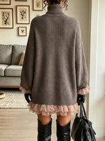 Women's Turtleneck Ruffled Hem Sweater Mini Dress