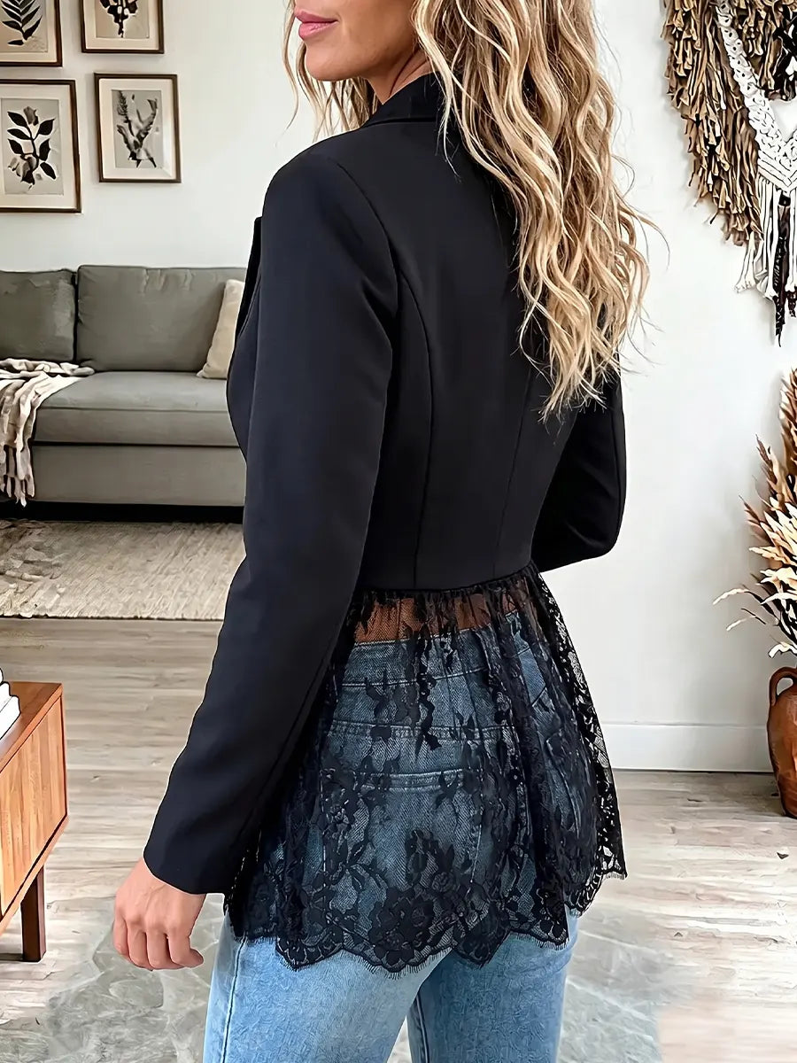 Vintage Elegant Patchwork Cut-out Lace Sheer Suit Jacket