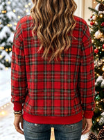 Women Christmas Plaid Sequin "MERRY" Lettering Crew Neck Sweatshirt