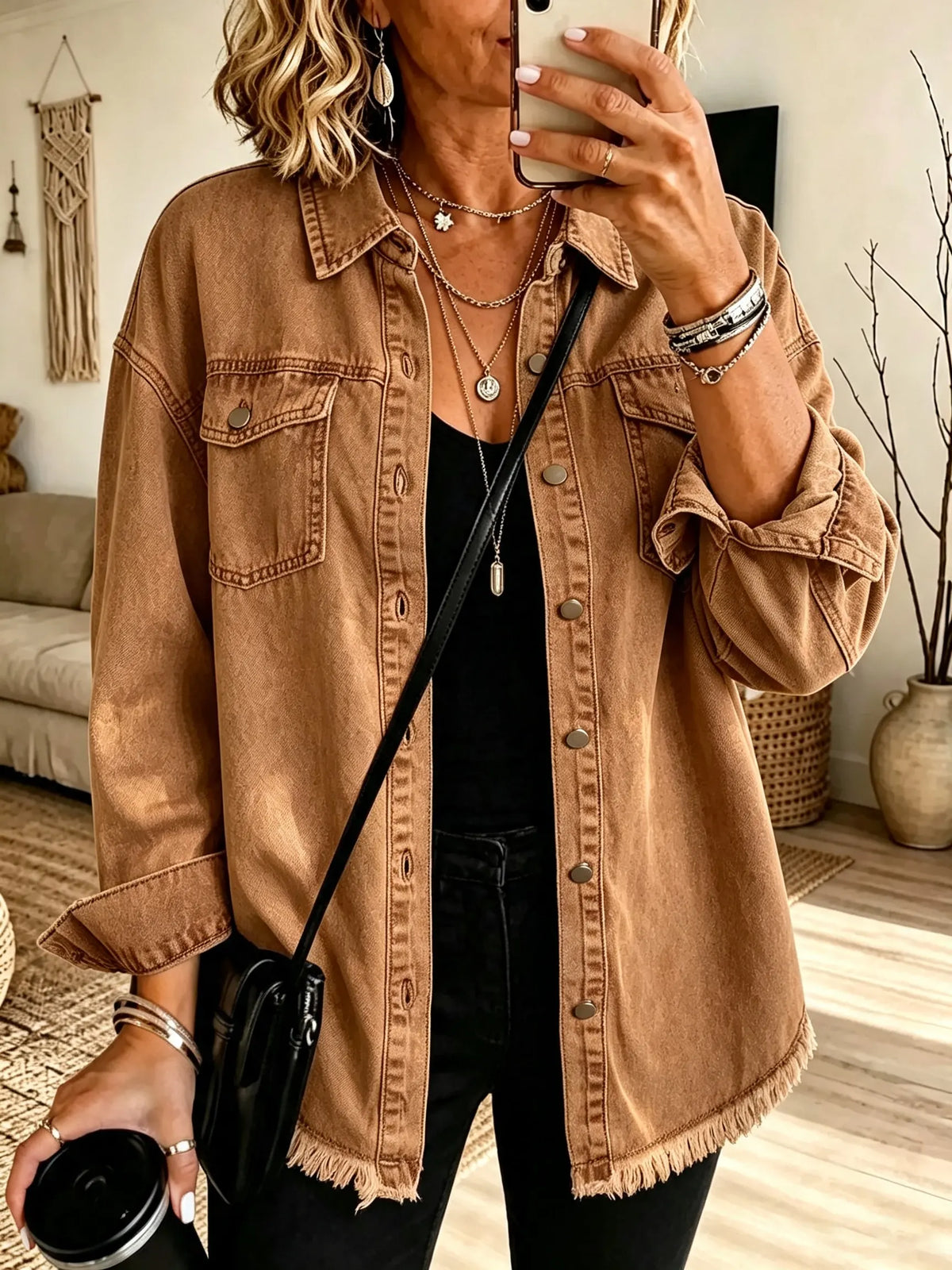 Women's Raw Hem Denim Shirt Jacket